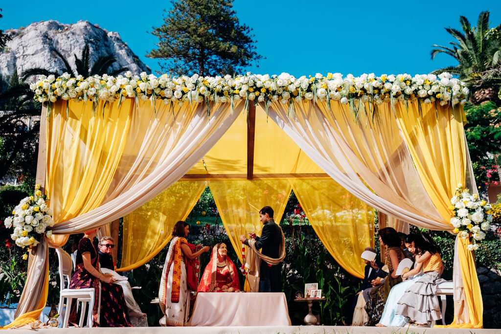 Indian wedding in Sicily outdoor ceremony with traditional rituals