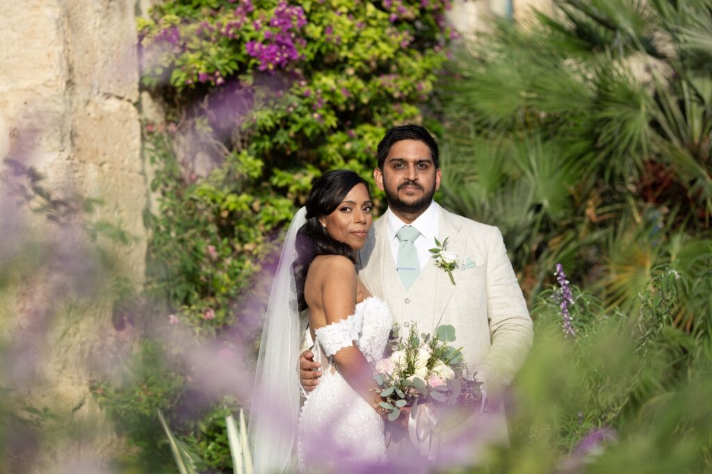 bride and groom smiling during destination wedding in Sicily